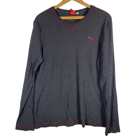 Puma Thermal Shirt Size Medium Mens Dark Gray Red Logo Y2K Streetwear Skater Emo - Picture 1 of 9